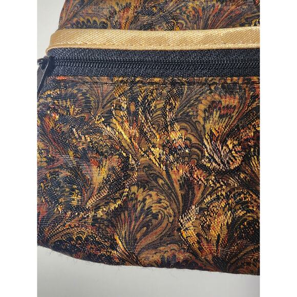 Women's Gold and Black Patterned Accessories Bag with Tassel - Picture 3 of 6